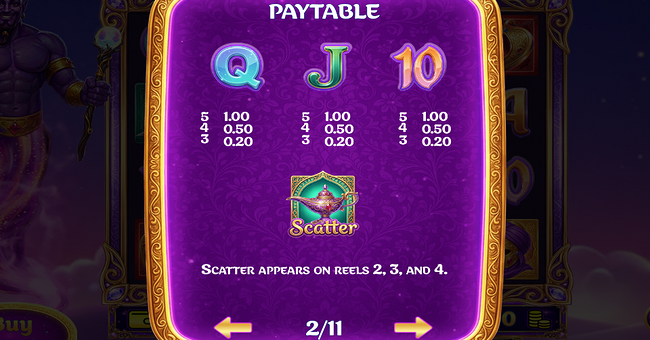 game time tec genies 3 wishes paytable 2 paytable