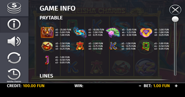 geisha charms paytable paytable