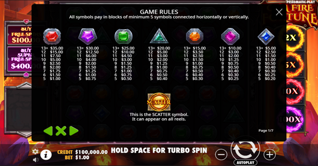 gem fire fortune paytable paytable