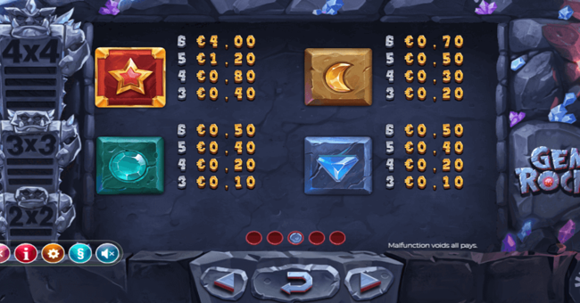 gem rocks 1 paytable