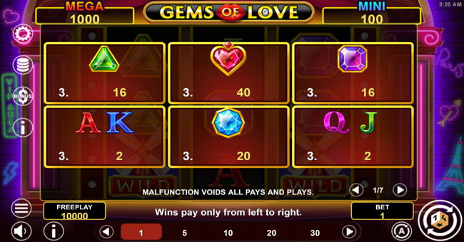 gems of love hold and win paytable 1 paytable