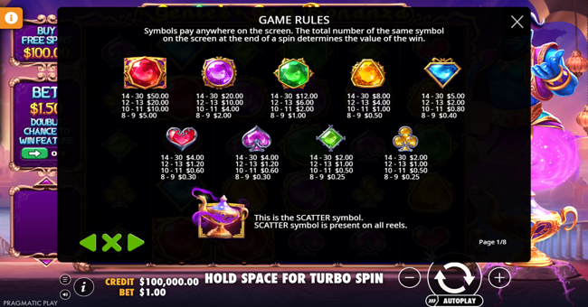 genies gem bonanza paytable paytable