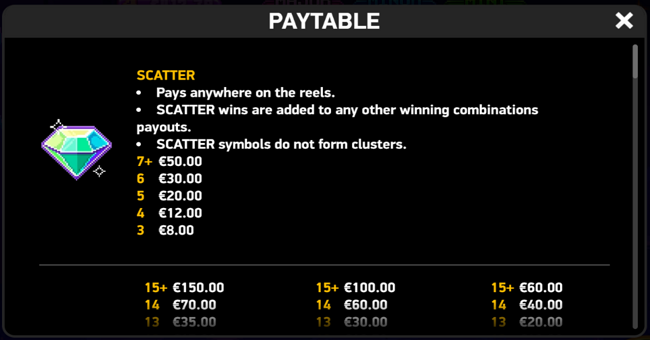 giga match gems paytable 1 paytable