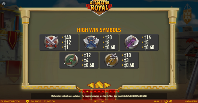 gladiator royal paytable 3 paytable
