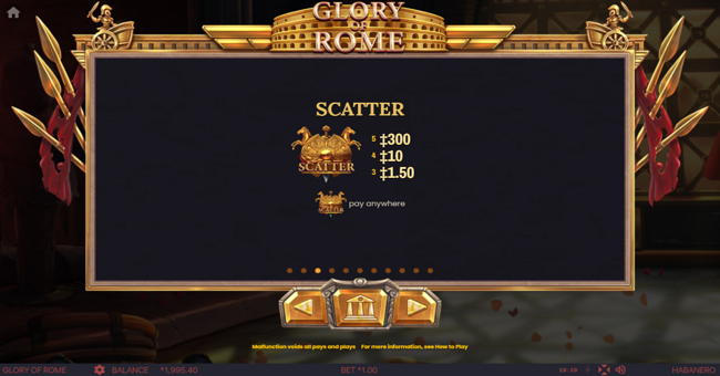 glory of rome paytable 1 paytable