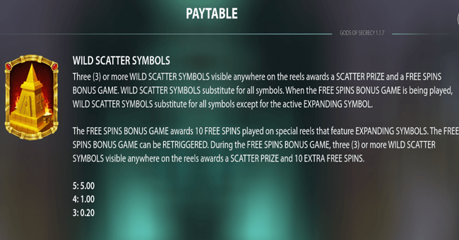 gods of secrecy paytable paytable