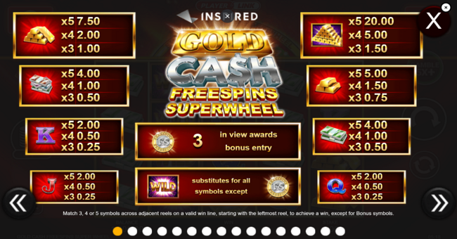 gold cash free spins super wheel paytable 1 paytable