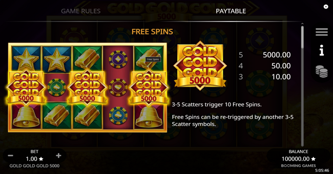 gold gold gold 5000 paytable 1 paytable