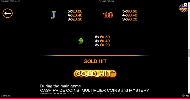 gold hit tiger falls paytable 2 paytable