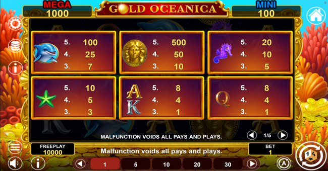 gold oceanica hold and win paytable paytable
