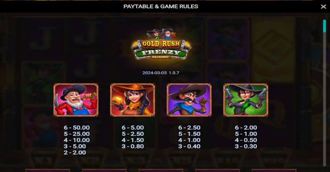 gold rush frenzy megaways paytable 1 paytable