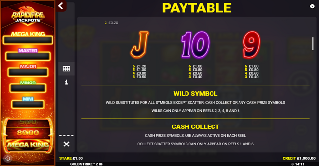 gold strike ii rapid fire jackpots paytable 2 paytable