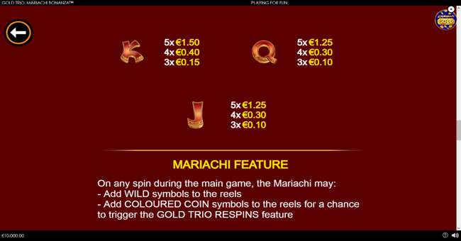 gold trio mariachi bonanza paytable 2 paytable