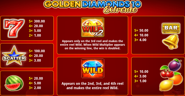 golden diamonds 10 extreme paytable paytable