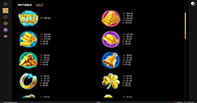 golden glimmer paytable 1 paytable