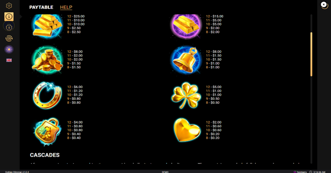 golden glimmer paytable 2 paytable