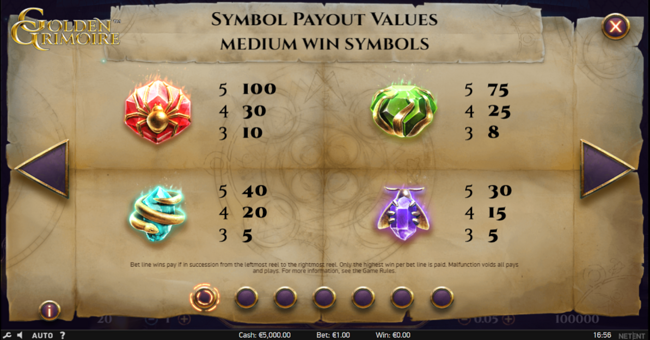 golden grimoire paytable 1 paytable