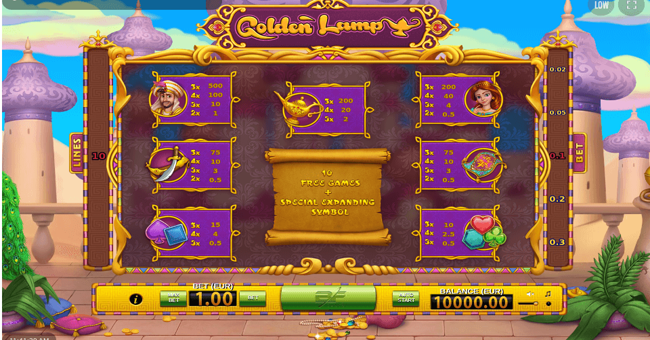 golden lamp paytable paytable