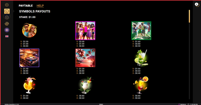 golden sunshine paytable 1 paytable