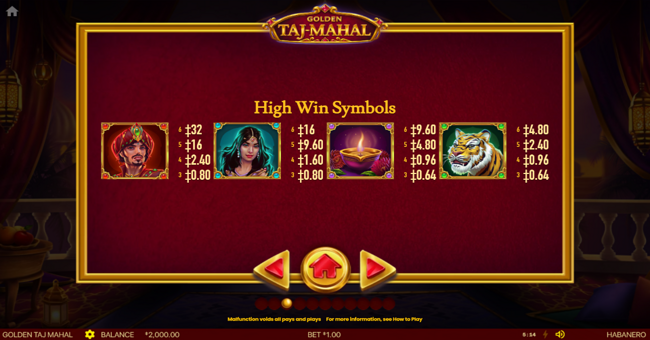 golden taj mahal paytable 3 paytable