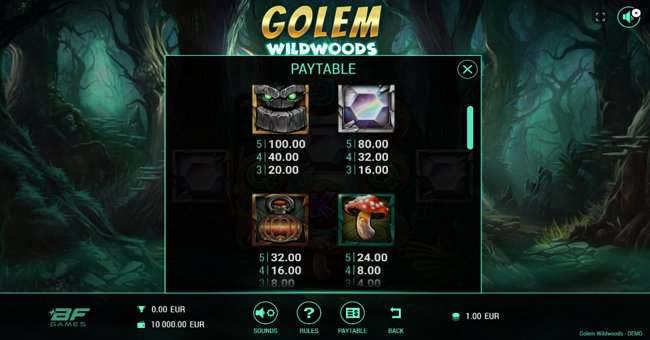 golem wildwoods paytable 1 paytable