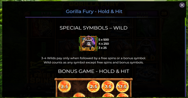 gorilla fury hold and hit paytable 1 paytable