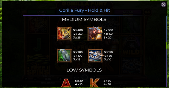 gorilla fury hold and hit paytable 2 paytable