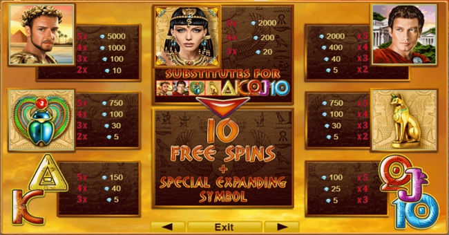 grace of cleopatra paytable paytable