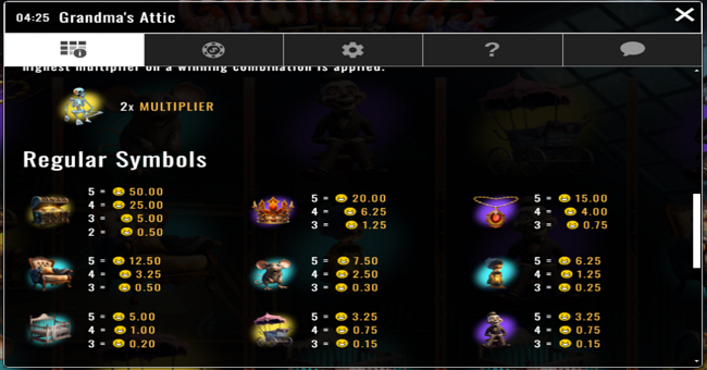 grandmas attic paytable 2 paytable