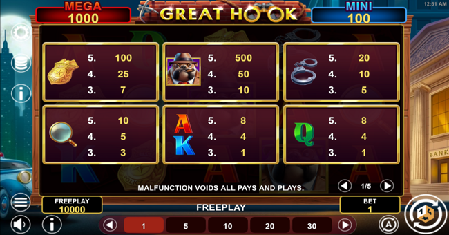 great hook hold and win paytable 1 paytable