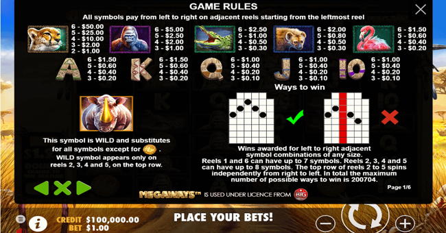 great rhino megaways 1 paytable
