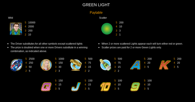 green light paytable paytable