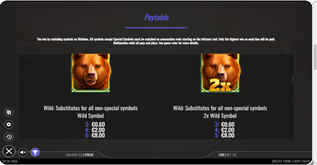 grizzly strike lucky cache paytable 1 paytable