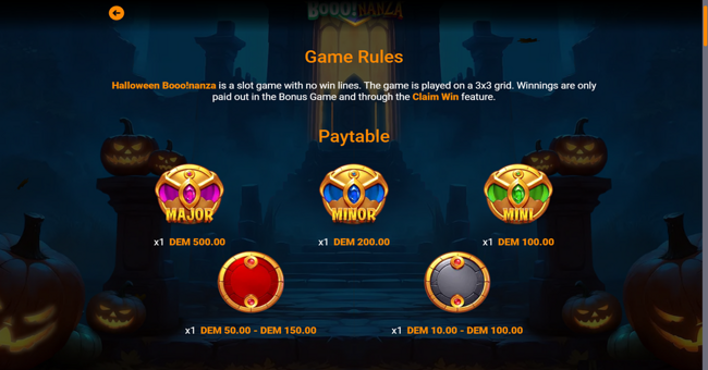 halloween booonanza paytable paytable