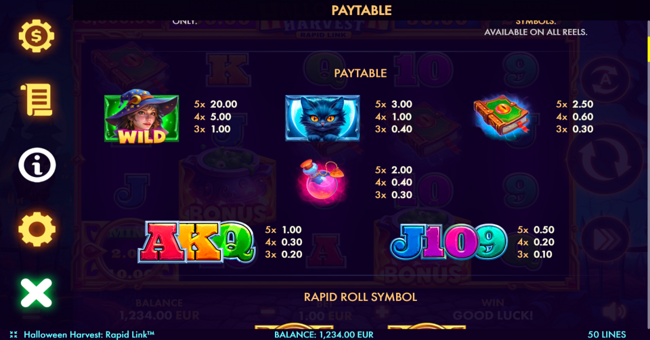halloween harvest rapid link paytable paytable