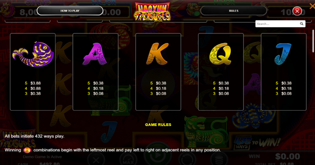 hao yun treasures paytable 2 paytable