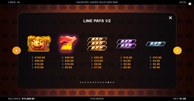haunted joker hold and win paytable1 paytable