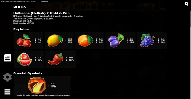 hellish 7 hold and win paytable paytable