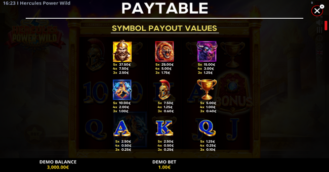 hercules power wild paytable 1 paytable