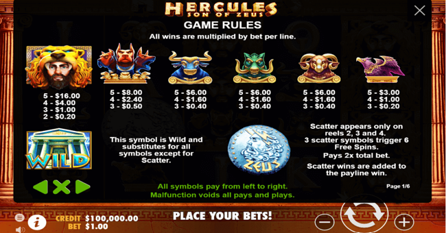 hercules son of zeus paytable paytable