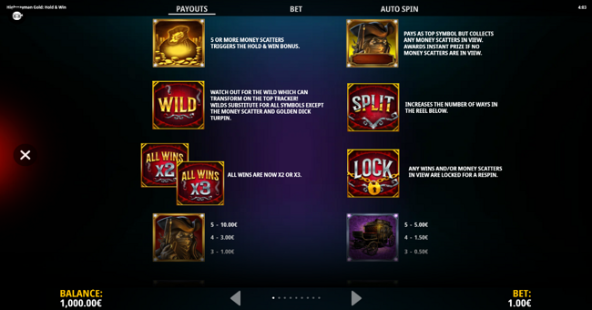highwayman gold paytable 1 paytable