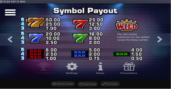 hit it big paytable paytable