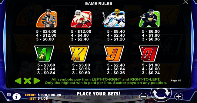 hockey league wild match paytable paytable
