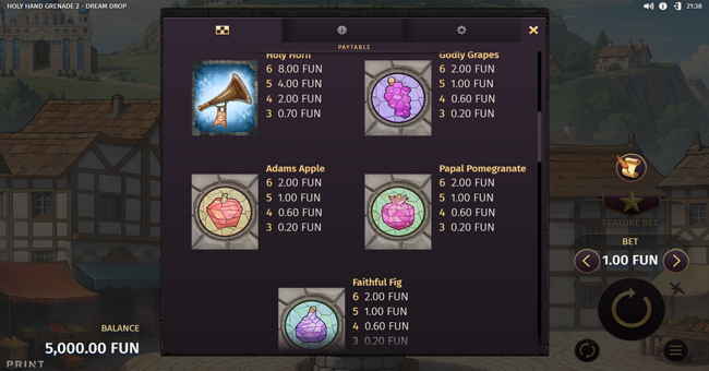 holy hand grenade 2 dream drop paytable 2 paytable