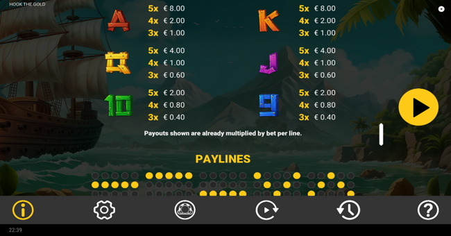 hook the gold paytable 2 paytable