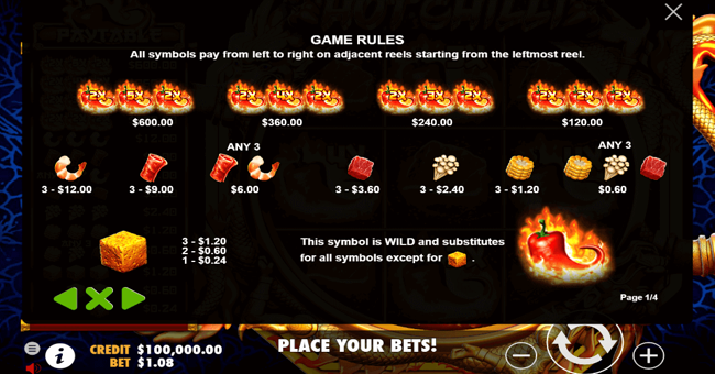 hot chilli 1 paytable