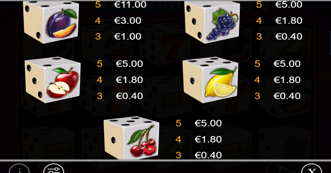 hot diamonds 20 dice paytable 2 paytable