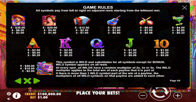 hot fiesta 1 paytable