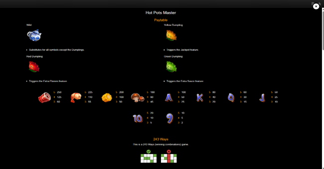 hot pots master paytable paytable