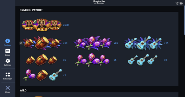 hot rio samba paytable 1 paytable